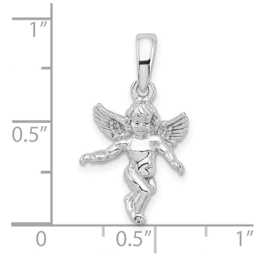 Sterling Silver De-Ani Rhodium-Plated Polished 3D Guardian Angel Pendant