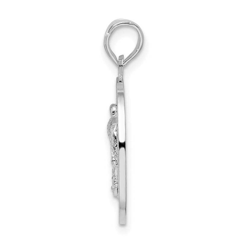 Sterling Silver De-Ani Rhodium-Plated Textured Turks And Caicos With Flamingo Pendant