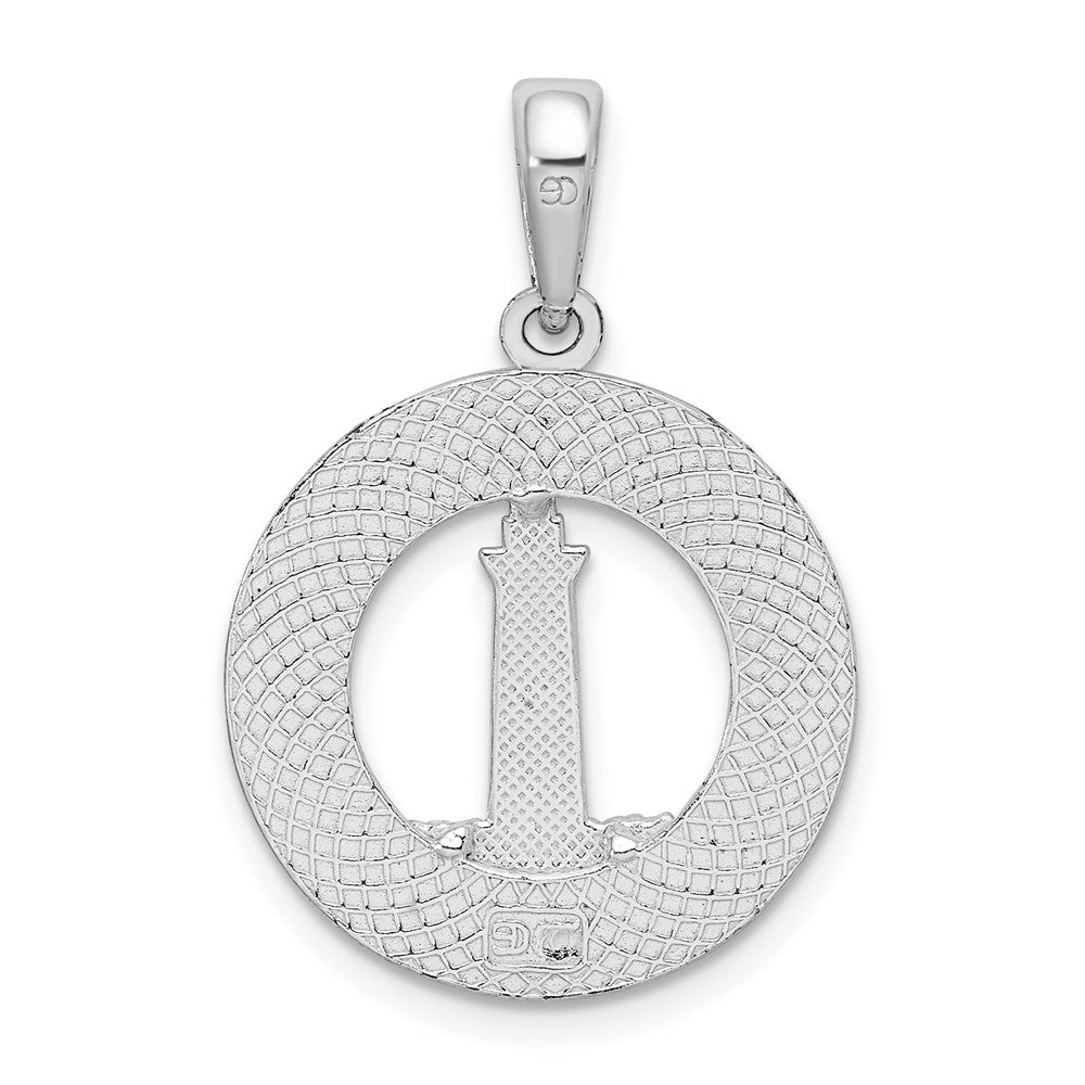 Sterling Silver De-Ani Rhodium-Plated Textured Hilton Head Lighthouse Pendant