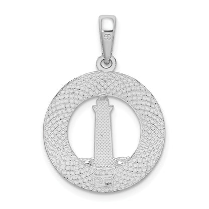 Sterling Silver De-Ani Rhodium-Plated Textured Hilton Head Lighthouse Pendant