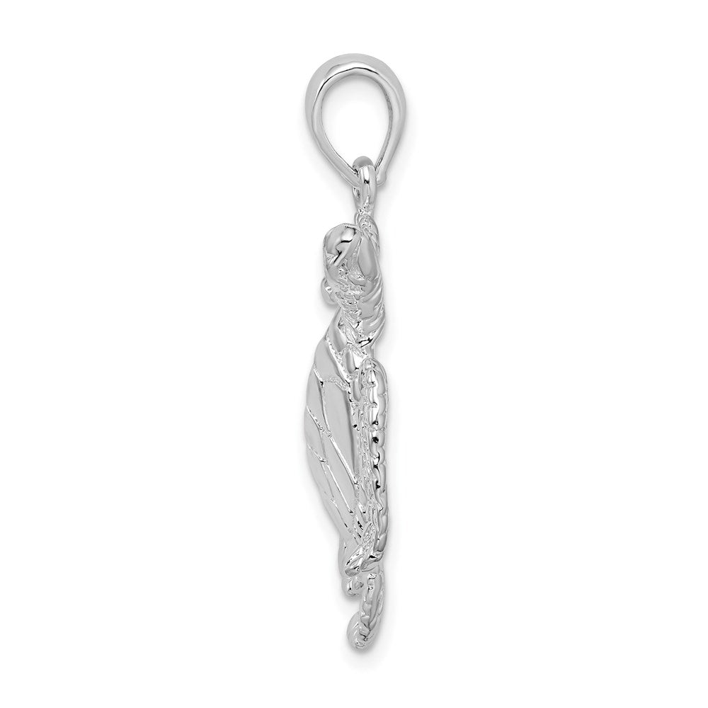 Sterling Silver De-Ani Rhodium-Plated Polished Large Swimming Sea Turtle Pendant