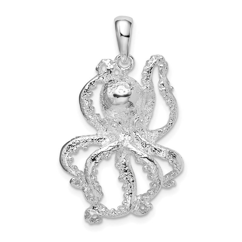 Sterling Silver De-Ani Rhodium-Plated Polished Textured Octopus Pendant