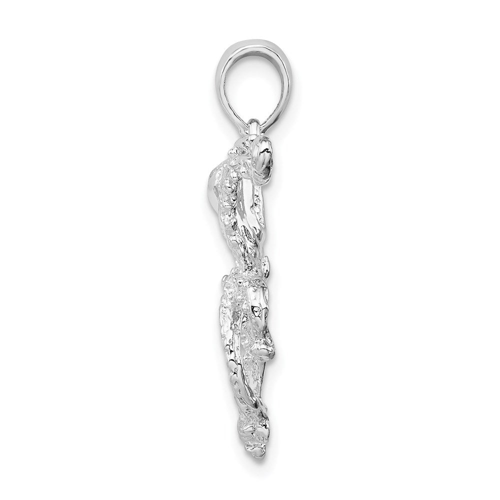 Sterling Silver De-Ani Rhodium-Plated Polished Textured Octopus Pendant