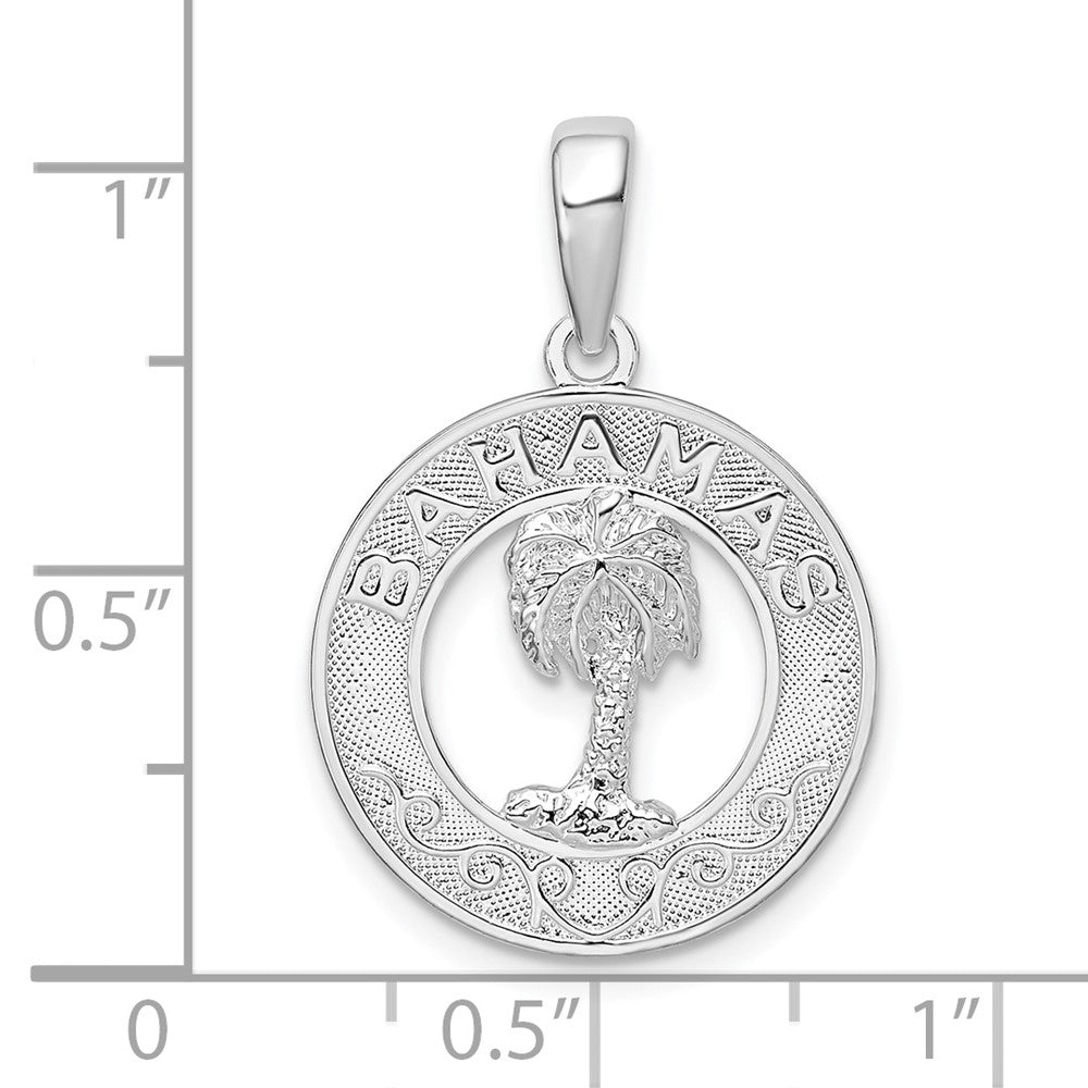 Sterling Silver De-Ani Rhodium-Plated Textured Bahamas With Palm Tree Pendant