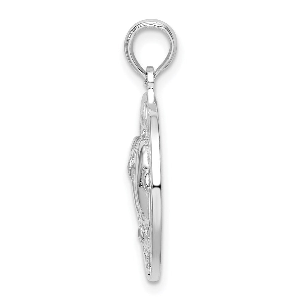 Sterling Silver De-Ani Rhodium-Plated Textured Bahamas With Dolphins Pendant