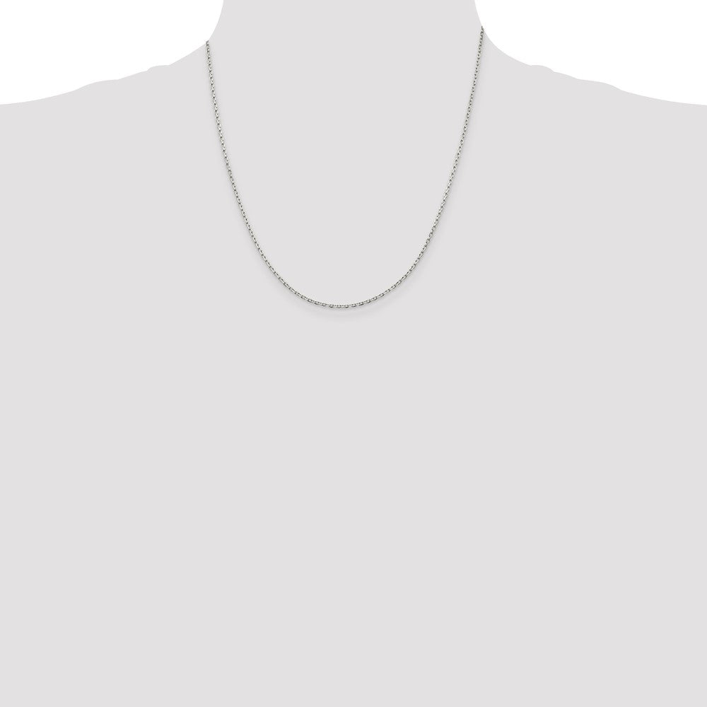 20 Inch Sterling Silver Rhodium-Plated 1.5mm Beveled Oval Cable Chain Necklace