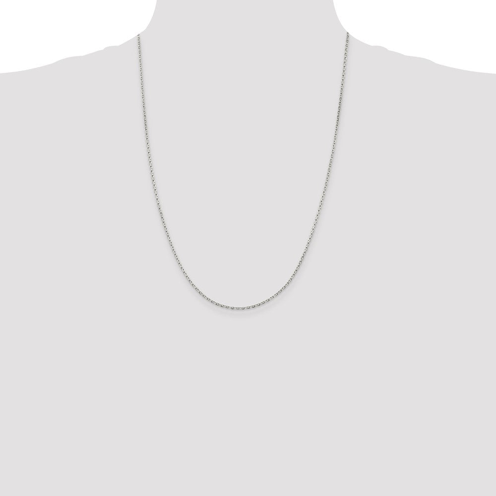 24 Inch Sterling Silver Rhodium-Plated 1.5mm Beveled Oval Cable Chain Necklace