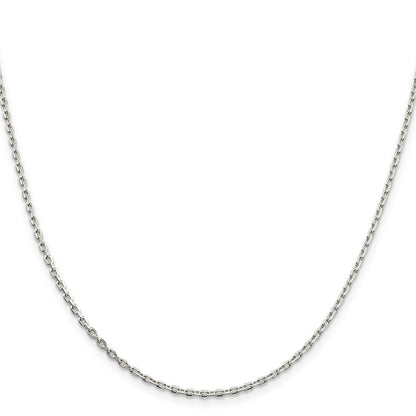 36 Inch Sterling Silver 2mm Beveled Oval Cable Chain Necklace