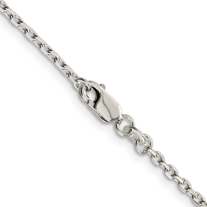36 Inch Sterling Silver 2mm Beveled Oval Cable Chain Necklace
