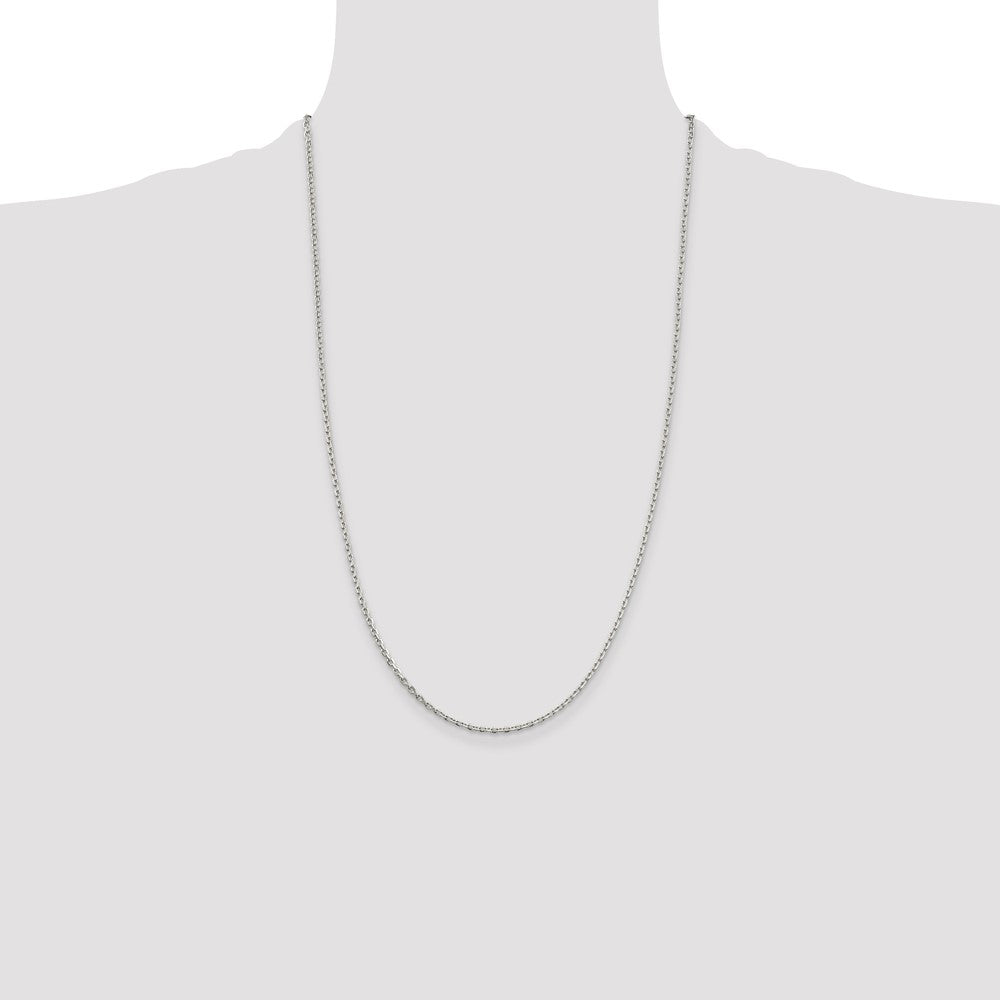 26 Inch Sterling Silver 2mm Beveled Oval Cable Chain Necklace
