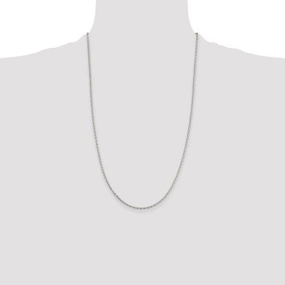 26 Inch Sterling Silver 2mm Beveled Oval Cable Chain Necklace