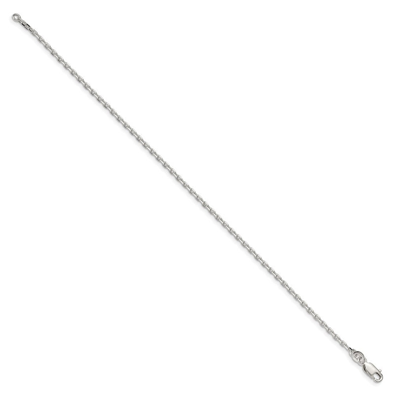 7 Inch Sterling Silver 2mm Beveled Oval Cable Chain Bracelet