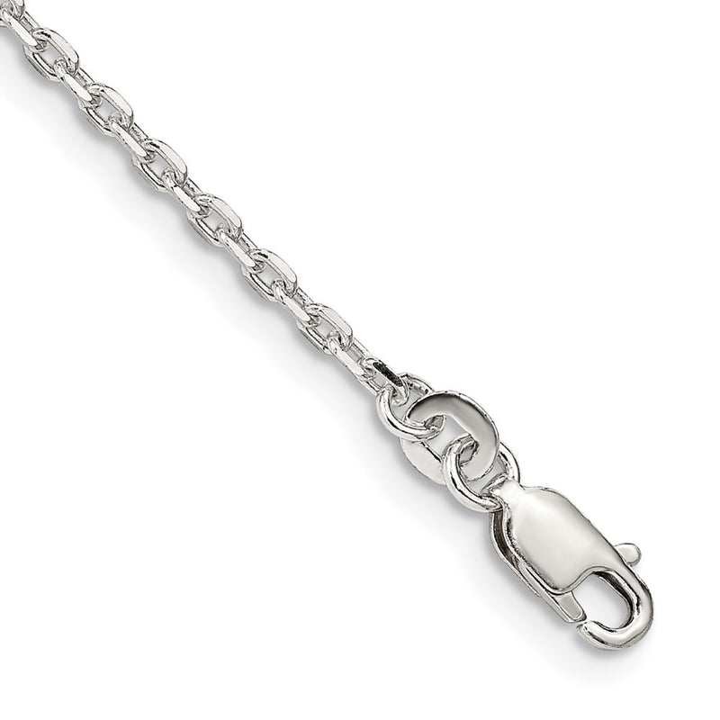 7 Inch Sterling Silver 2mm Beveled Oval Cable Chain Bracelet