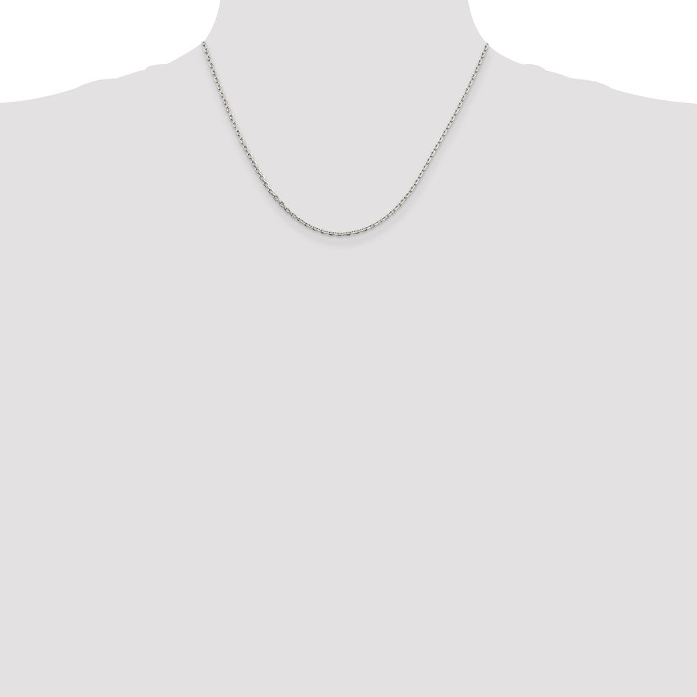 18 Inch Sterling Silver Rhodium-Plated 2mm Beveled Oval Cable Chain Necklace