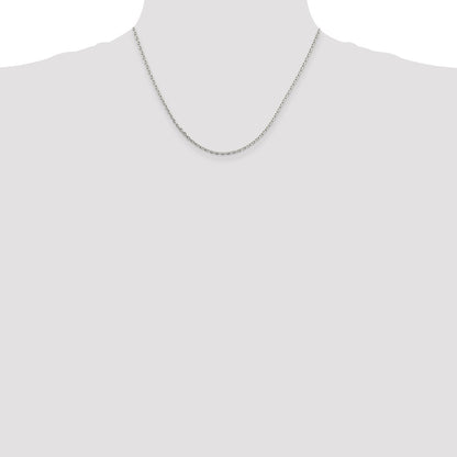 18 Inch Sterling Silver Rhodium-Plated 2mm Beveled Oval Cable Chain Necklace