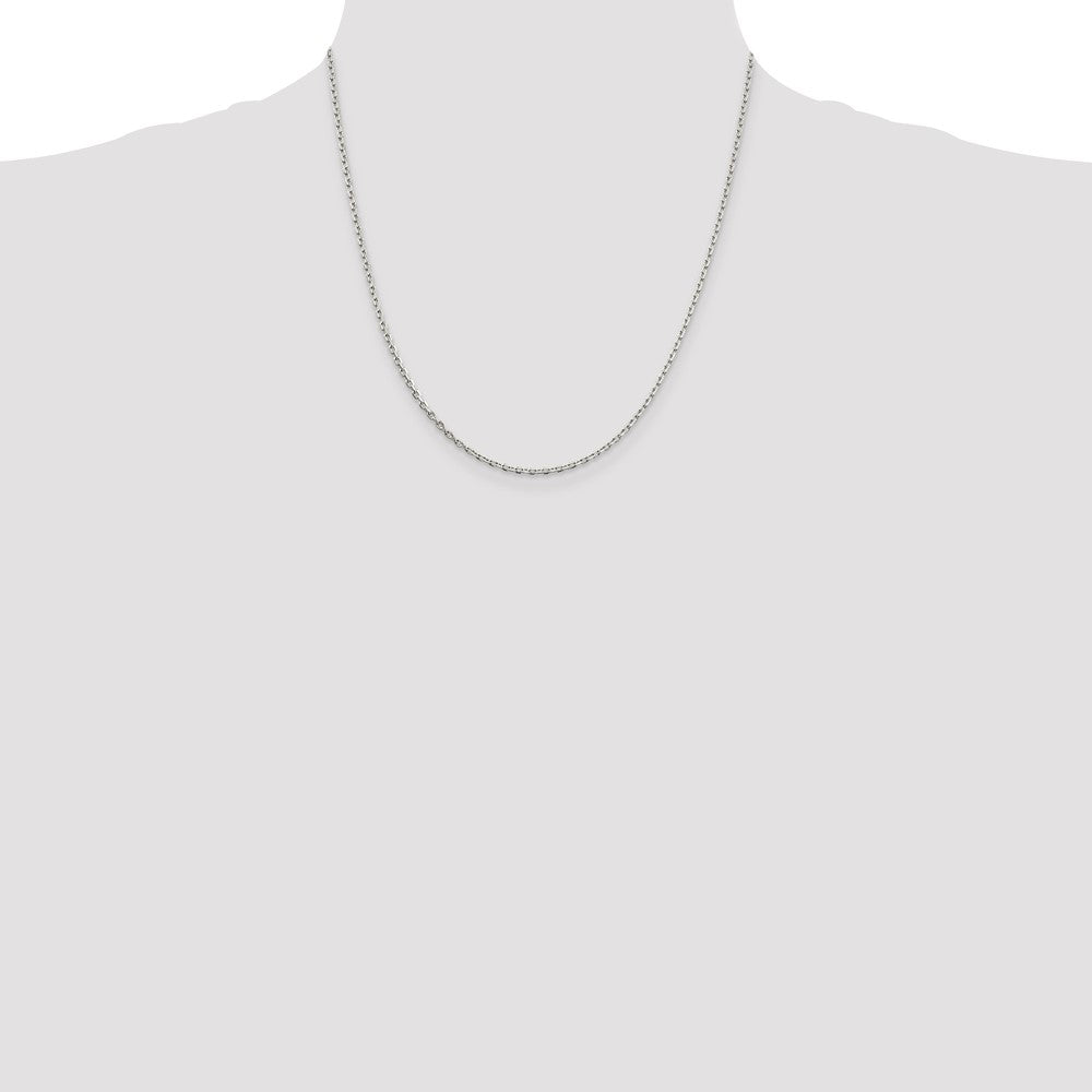 20 Inch Sterling Silver Rhodium-Plated 2mm Beveled Oval Cable Chain Necklace