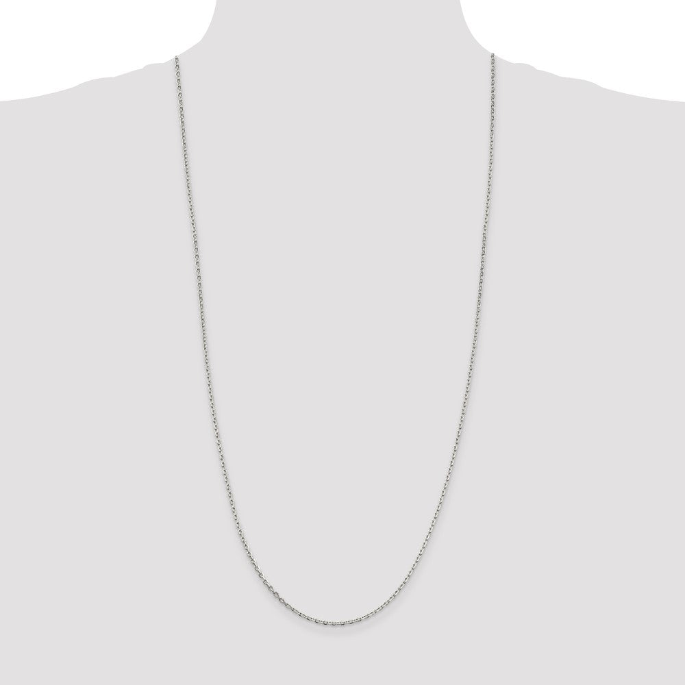 30 Inch Sterling Silver Rhodium-Plated 2mm Beveled Oval Cable Chain Necklace