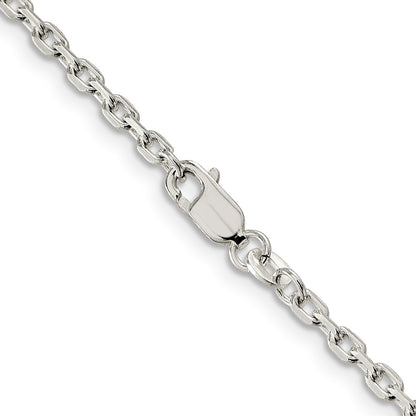 36 Inch Sterling Silver 2.75mm Beveled Oval Cable Chain Necklace