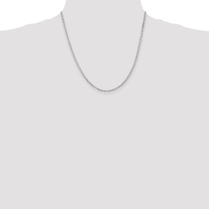 20 Inch Sterling Silver 2.75mm Beveled Oval Cable Chain Necklace