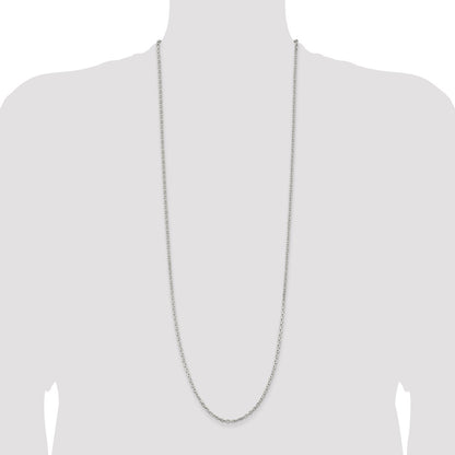 36 Inch Sterling Silver 2.75mm Beveled Oval Cable Chain Necklace