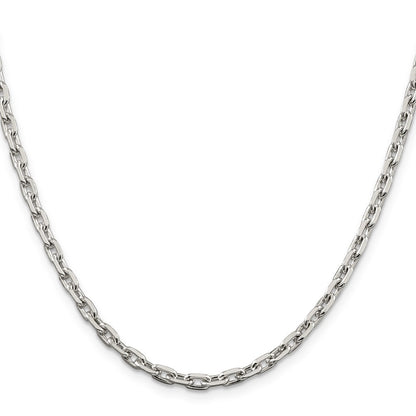 36 Inch Sterling Silver 3.95mm Beveled Oval Cable Chain Necklace