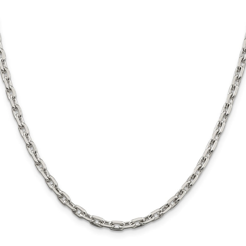 24 Inch Sterling Silver 3.95mm Beveled Oval Cable Chain Necklace