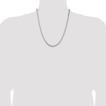 22 Inch Sterling Silver 3.95mm Beveled Oval Cable Chain Necklace