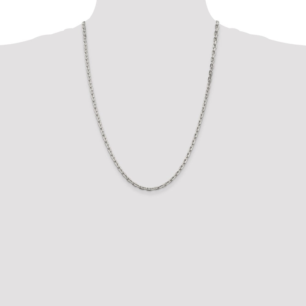 24 Inch Sterling Silver 3.95mm Beveled Oval Cable Chain Necklace
