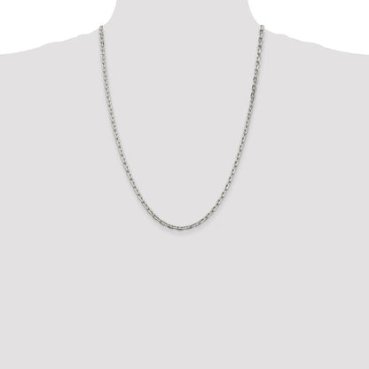 24 Inch Sterling Silver 3.95mm Beveled Oval Cable Chain Necklace