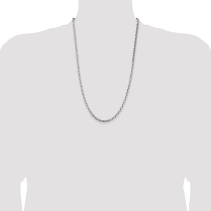 26 Inch Sterling Silver 3.95mm Beveled Oval Cable Chain Necklace