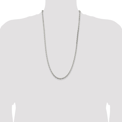28 Inch Sterling Silver 3.95mm Beveled Oval Cable Chain Necklace