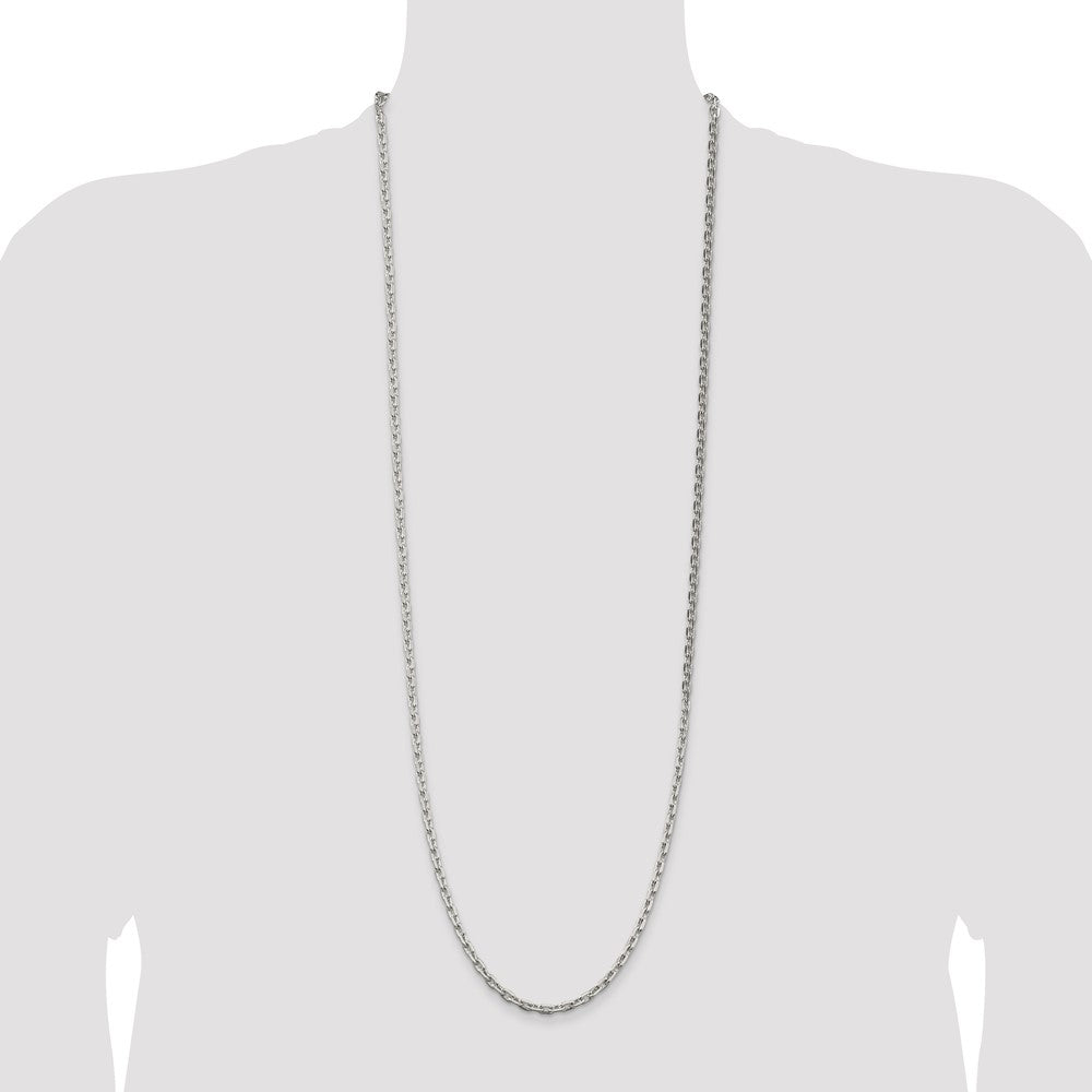 36 Inch Sterling Silver 3.95mm Beveled Oval Cable Chain Necklace