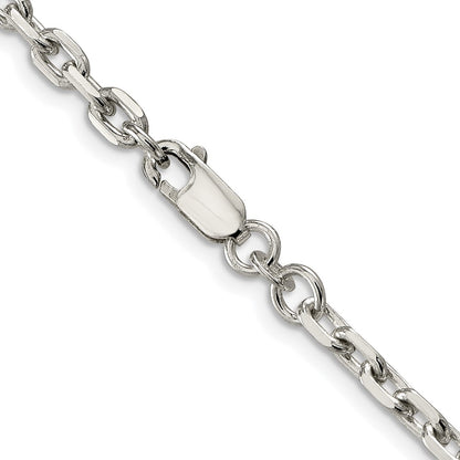 Sterling Silver Rhodium-Plated 3.95mm Beveled Oval Cable Chain