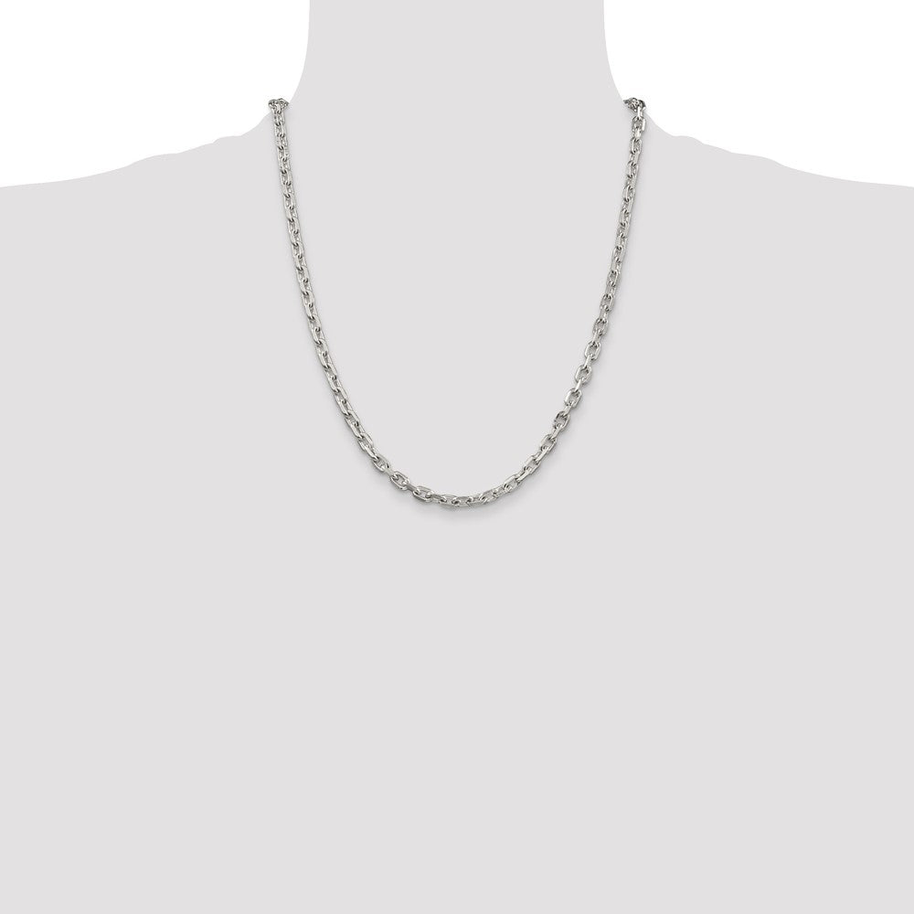 22 Inch Sterling Silver 4.9mm Beveled Oval Cable Chain Necklace