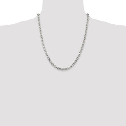 22 Inch Sterling Silver 4.9mm Beveled Oval Cable Chain Necklace