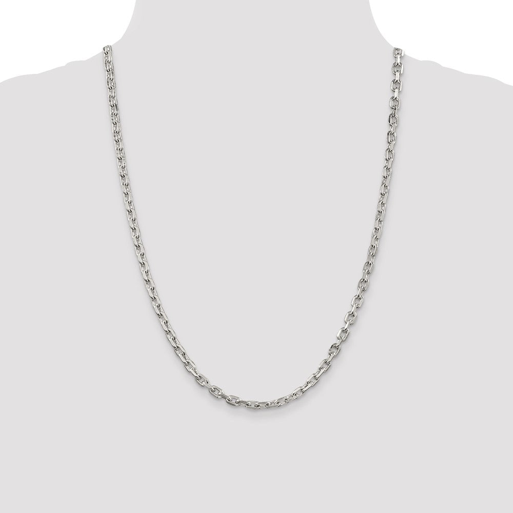 24 Inch Sterling Silver 4.9mm Beveled Oval Cable Chain Necklace