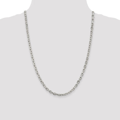24 Inch Sterling Silver 4.9mm Beveled Oval Cable Chain Necklace