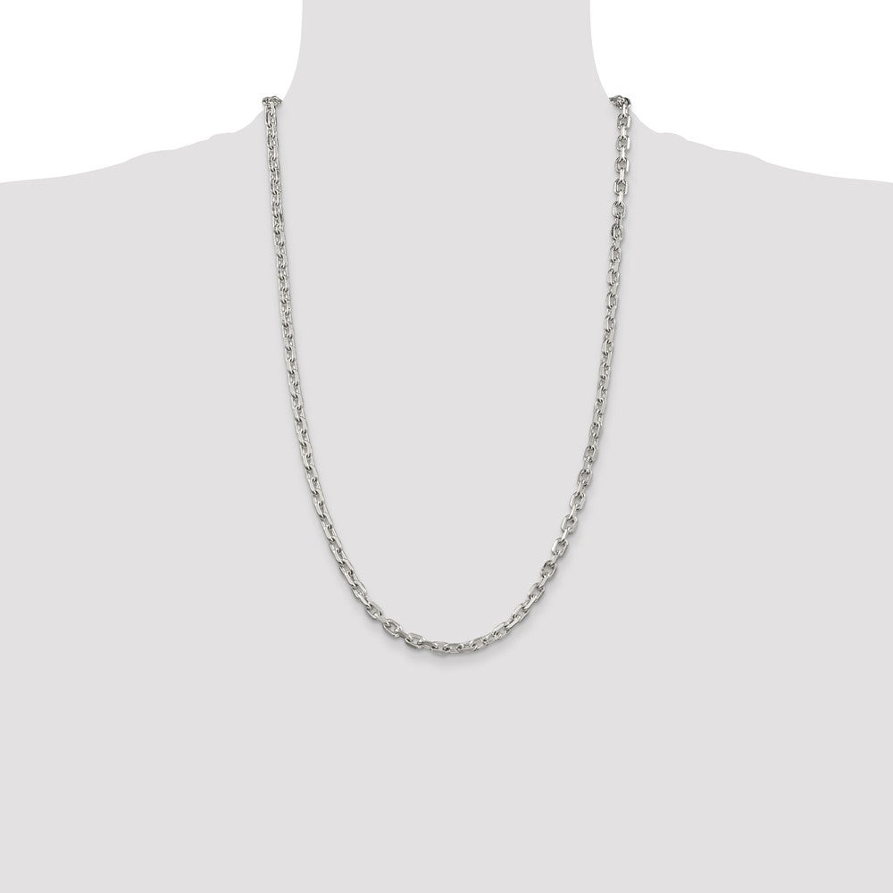 26 Inch Sterling Silver 4.9mm Beveled Oval Cable Chain Necklace
