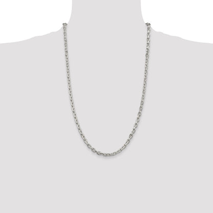 26 Inch Sterling Silver 4.9mm Beveled Oval Cable Chain Necklace