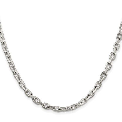 Sterling Silver Rhodium-Plated 4.9mm Beveled Oval Cable Chain