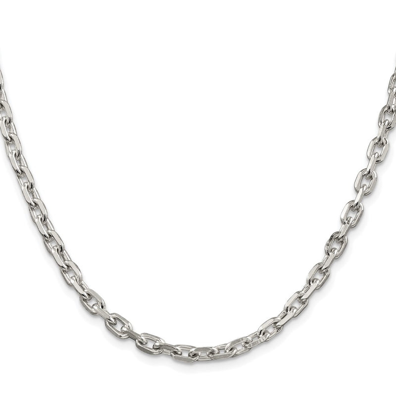 Sterling Silver Rhodium-Plated 4.9mm Beveled Oval Cable Chain