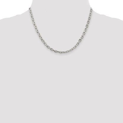 Sterling Silver Rhodium-Plated 4.9mm Beveled Oval Cable Chain