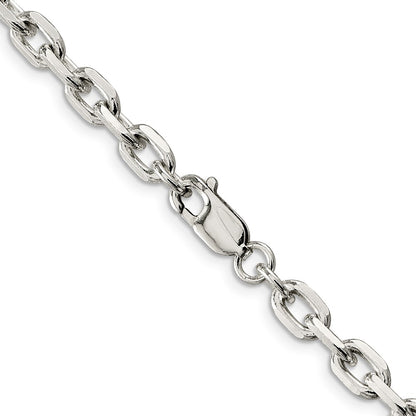26 Inch Sterling Silver 5.4mm Beveled Oval Cable Chain Necklace
