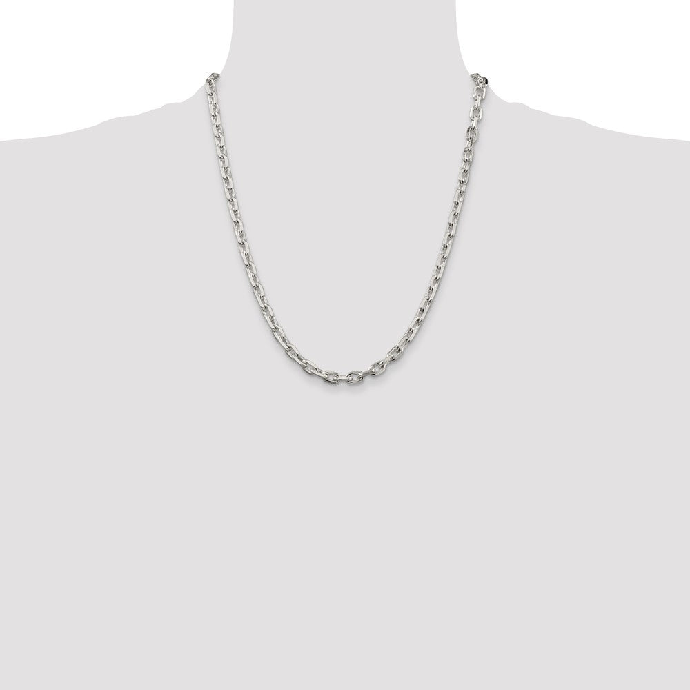 22 Inch Sterling Silver 5.4mm Beveled Oval Cable Chain Necklace