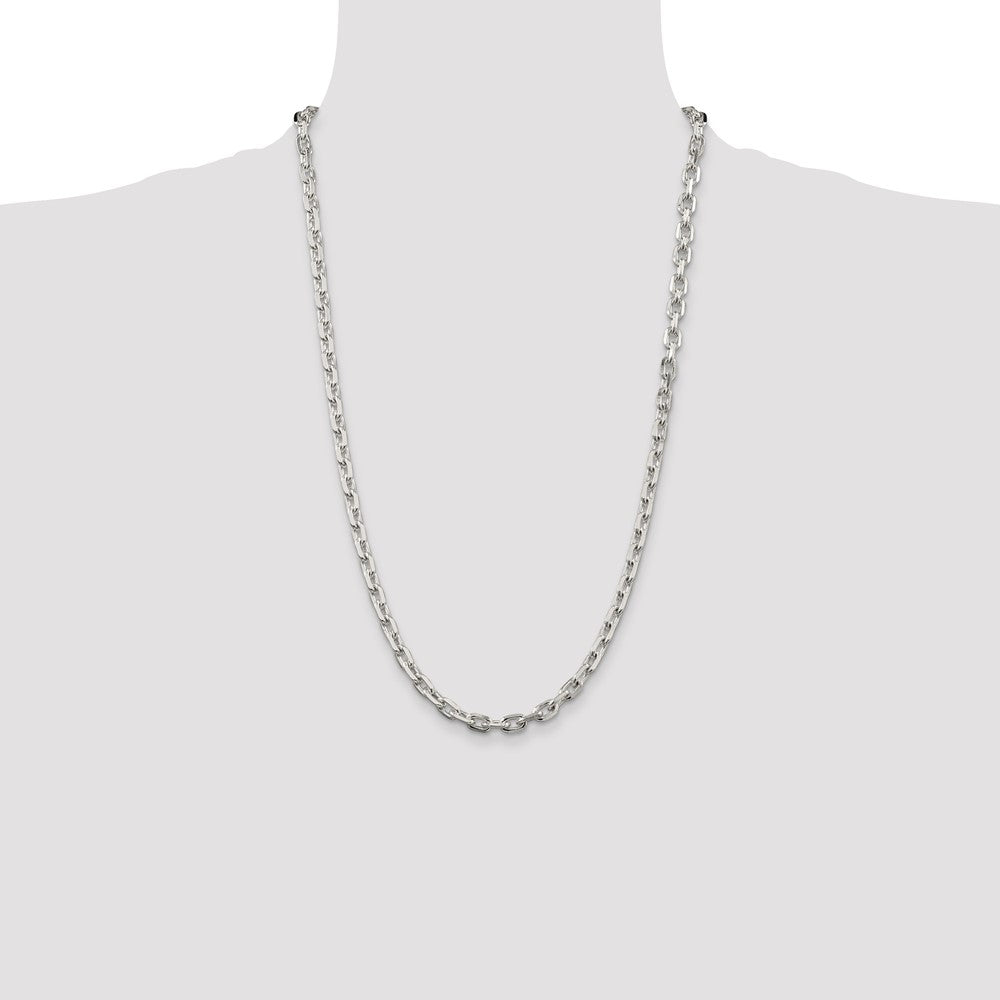 26 Inch Sterling Silver 5.4mm Beveled Oval Cable Chain Necklace
