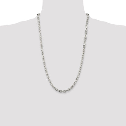26 Inch Sterling Silver 5.4mm Beveled Oval Cable Chain Necklace