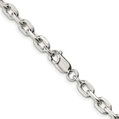 Sterling Silver Rhodium-Plated 5.4mm Beveled Oval Cable Chain