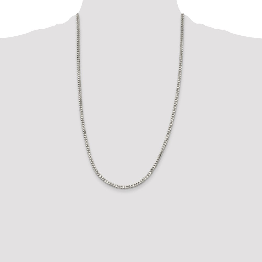 26 Inch Sterling Silver Rhodium-Plated 3.5mm Curb Chain Necklace