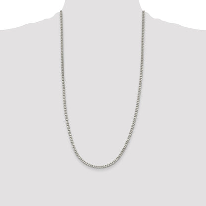 28 Inch Sterling Silver Rhodium-Plated 3.5mm Curb Chain Necklace