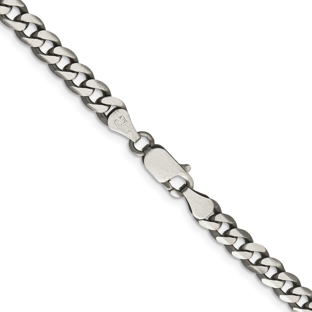 28 Inch Sterling Silver Antiqued 5.7mm Curb Chain Necklace